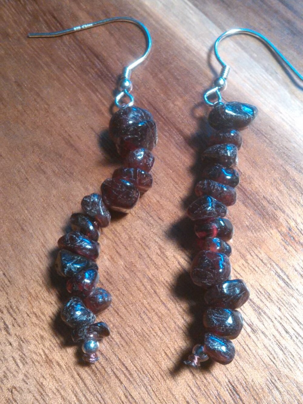 Garnet Chips Rhodium Over Sterling Silver Dangle Earrings